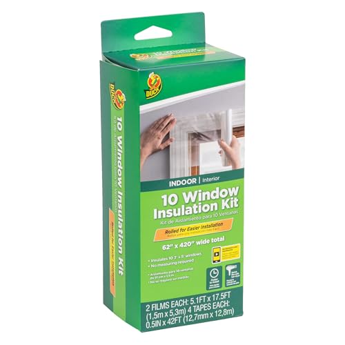 Duck Brand Window Insulation Kit - Winter Seal Kit Fits up to 10 Windows - Rolled Shrink Film Cuts to Size for Easy Indoor Installation - Tape Included - 62 In. by 420 In.- Clear