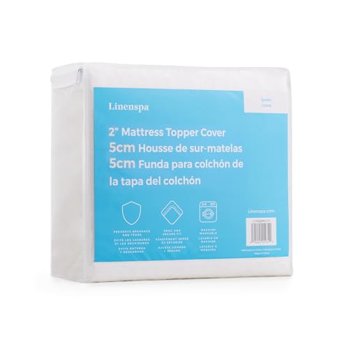 Linenspa 2 Inch Mattress Topper-Cover Queen-Cover Only-Machine Washable – Breathable – Non Slip – with Zipper,White