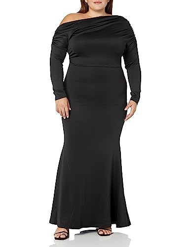 YMDUCH Women's Sexy Elegant Long Sleeve Off Shoulder Bodycon Long Evening Formal Dress Black