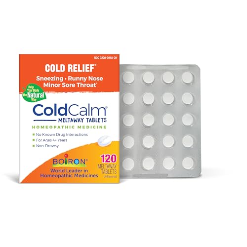 Boiron ColdCalm Tablets for Relief of Common Cold Symptoms Such as Sneezing, Runny Nose, Sore Throat, and Nasal Congestion - Non-Drowsy - 120 Count