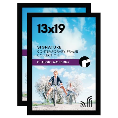 Americanflat 13x19 Picture Frames in Black - Composite Wood with Shatter Resistant Glass - Wall Mounted Horizontal and Vertical Formats (2-Pack)