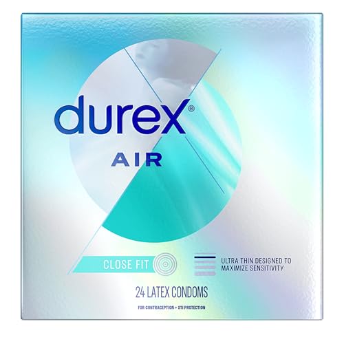 Durex Air Condoms Extra Thin, Transparent Natural Rubber Latex Condoms for Men, Close Fit, FSA & HSA Eligible, 24 Count
