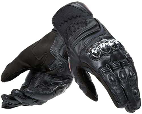 Dainese - Carbon 4 Short Gloves, Short Leather Motorcycle Gloves, with Carbon Knuckle Protectors, Man, Black/Black, M