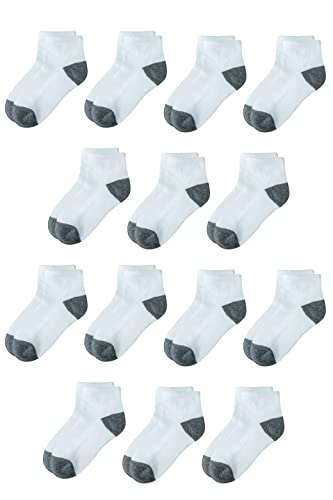 Amazon Essentials Unisex Kids' Cotton Ankle Socks, 14 Pairs, Grey Heather White, Medium