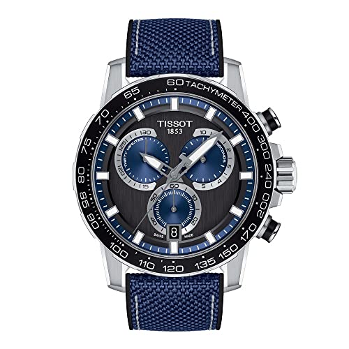 Tissot Mens Supersport Chrono 316L Stainless Steel case Swiss Quartz Watch, Blue, Black, Textile, 22 (T1256171705103)