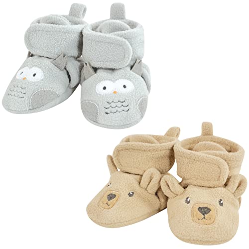 Hudson Baby baby girls Animal Fleece Booties 2-pack Socks, Gray Owl Bear, 6-12 Months US