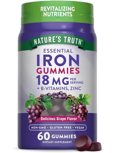 Nature's Truth Iron Gummies | 60 Count | Vegan, Non-GMO & Gluten Free Supplement | with Zinc & B Vitamins | Grape Flavor