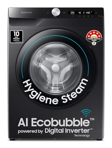 Samsung 8 kg, 5 star, Eco Bubble Technology, AI Control, Wi-Fi, Fully-Automatic Front Load Washing Machine (WW80T504DAB1TL, Hygiene Steam, Black Cavia