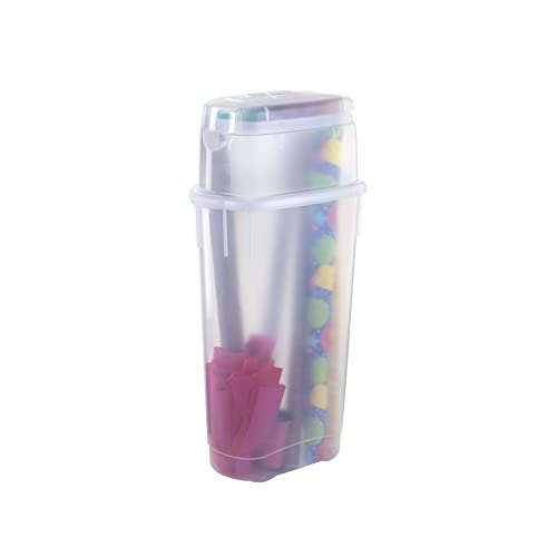 Rubbermaid Wrap N' Craft Plastic Wrapping Paper Organizer Storage Container with Top Ornament Storage Compartment for 20 Standard 30 Inch Rolls, Clear