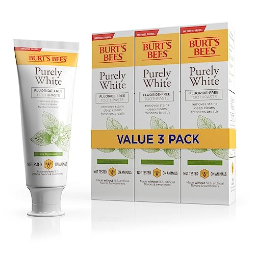 Burt's Bees Toothpaste, Natural Flavor, Fluoride-Free, Purely White, Zen Peppermint, 4.7 oz, Pack of 3