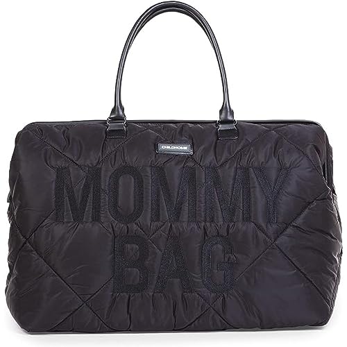 CHILDHOME, Mommy Bag, Changing Bag, Maternity, Travel Bag, Large Capacity, Changing Mat, Adjustable Shoulder Strap, Compartmentalised, Insulated Pocket, Suitcase Pocket, Padded Black