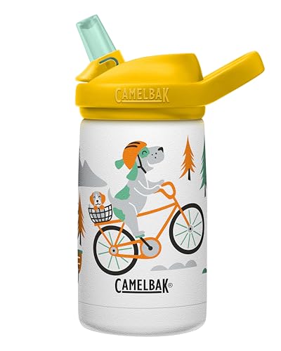 CamelBak Eddy+ Kids Bite Valve Straw Insulated Stainless Steel Water Bottle Biking Dogs, 12oz