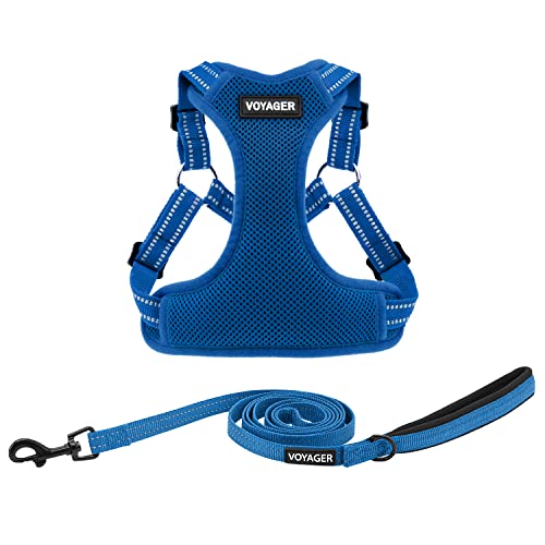 Best Pet Supplies Voyager Adjustable Dog Harness Leash Set with Reflective Stripes for Walking Heavy-Duty Full Body No Pull Vest with Leash D-Ring, Breathable All-Weather - Harness (Royal Blue), S