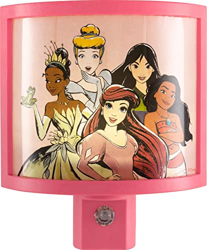 Disney Princess Wrap Shade LED Night Light, Plug-in, Dusk to Dawn, Girls Bedroom Decor, Ambient Lighting, Sleep Light, Ideal for Nursery, Bathroom, 60734