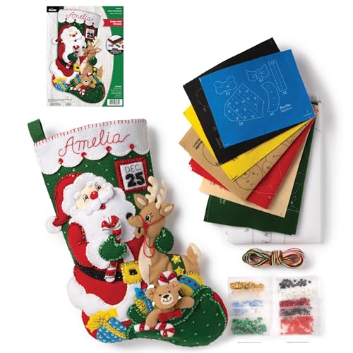 Bucilla Felt Applique 18" Stocking Making Kit, Santa and Friends, Perfect for DIY Arts and Crafts, 89330E