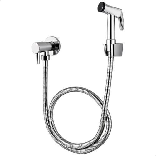 Ducha Higiênica Inox Banheiro Metal Redonda SOFTINOX Chuveirinho Banheiro | Mangueira 1,20m e Registro 1/4 de Volta, Duchinha Dicha Sanitária com Mangueira, Gatilho e Registro SOFTINOX Completa