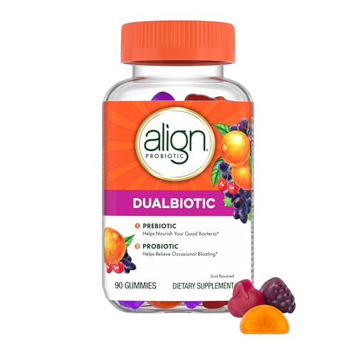 Align DualBiotic, Prebiotic + Probiotic for Women and Men, Help Nourish and Add Good Bacteria for Digestive Support, Natural Fruit Flavors, 90 Gummies