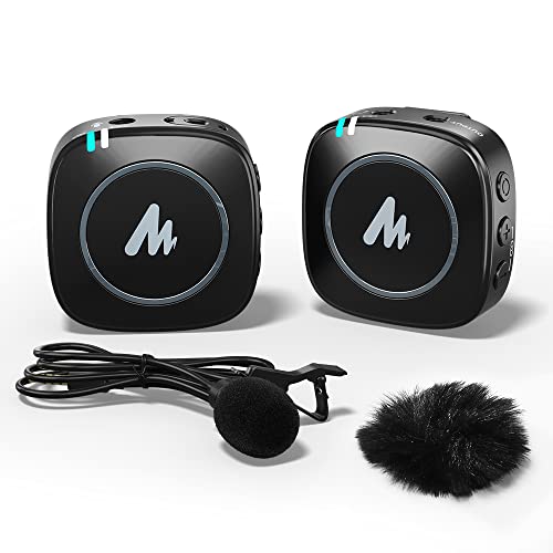 MAONO WM820 Wireless Collar Mic for YouTubers Vlog, Video Recording, Interview. Compact Microphone with 6H Battery, 50m/164ft Transmission, Mic Gain, 