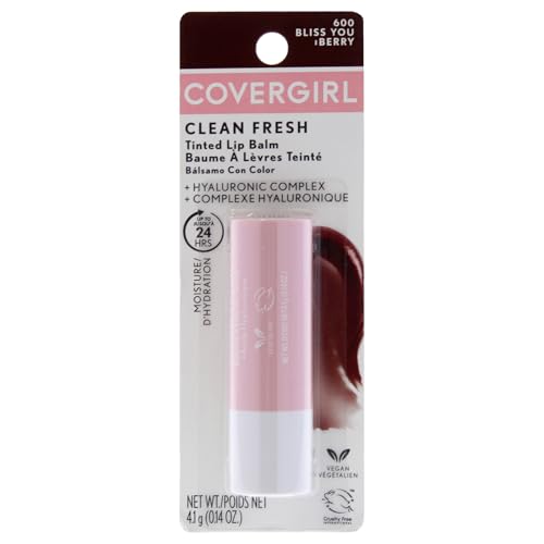 CoverGirl Clean Fresh Tinted Lip Balm, Vegan Formula, Hydrating, Natural Finish, Bliss You Berry, 1 Count