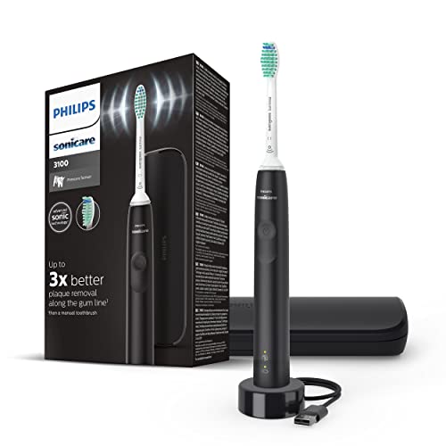 (-42%) Philips Sonicare 3100 elektrische Zahnbürste, Schallzahnbürste, Andruckkontrolle und Timer, Reiseetui, Schwarz, HX3673/14