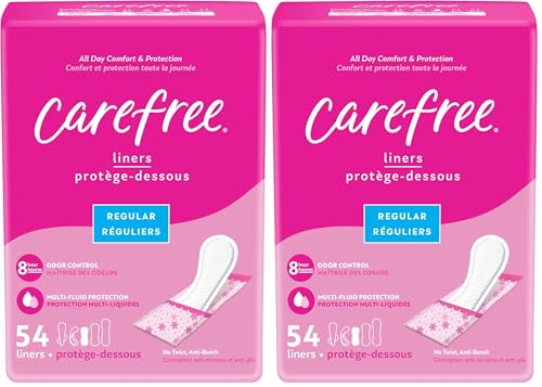 Carefree Body Shape Pant Liners, Regular, Multicolor Unscented 54 Count (Pack of 2)