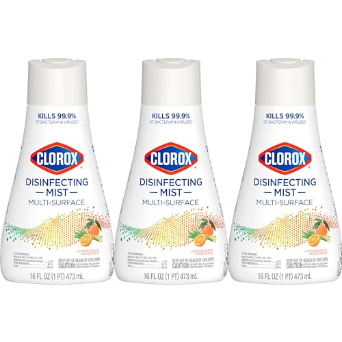 CLOROX Disinfecting Mist, Lemongrass Mandarin, Household Essentials, 3 Refills, 16 Fl Oz Each