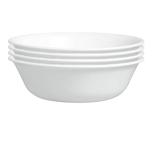 Corelle Vitrelle 4-Pieces 18-Oz Soup/Cereal Bowls Chip & Crack Resistant Glass Dinnerware Set Bowls, Winter Frost White