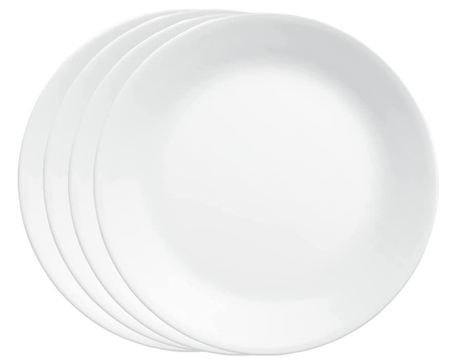 Corelle Vitrelle 4-Pieces 10.25" Glass Dinner Plates Chip & Crack Resistant Glass Dinnerware Set Plates, Winter Frost White
