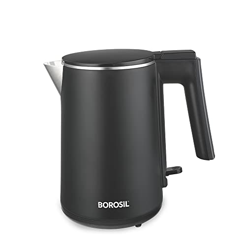 Borosil 1 L 1200W Stainless Steel Cooltouch Electric Kettle | Boil Water for Tea/Coffee/Soup/Noodles | Water Heater Jug | Auto Cut-off, Dry Boil Prote