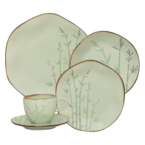Aparelho De Jantar E Chá 20 Peças Ryo Bambu Cor Verde ​Oxford Verde/marrom