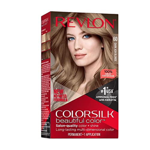 Revlon Colorsilk Beautiful Color Permanent Hair Color, Long-Lasting High-Definition Color, Shine & Silky Softness with 100% Gray Coverage, Ammonia Free, 060 Dark Ash Blonde, 1 Pack