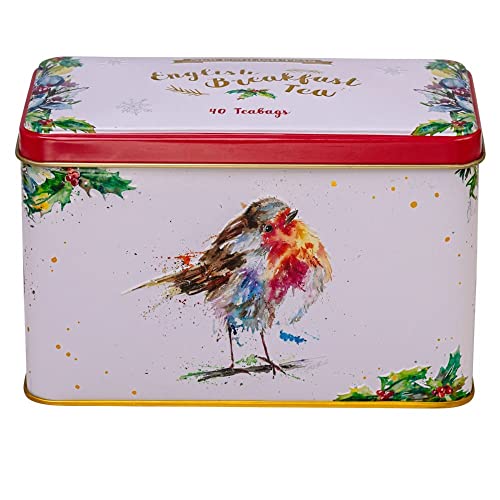New English Teas Christmas Robin Tea Tin with 40 English Breakfast Teabags