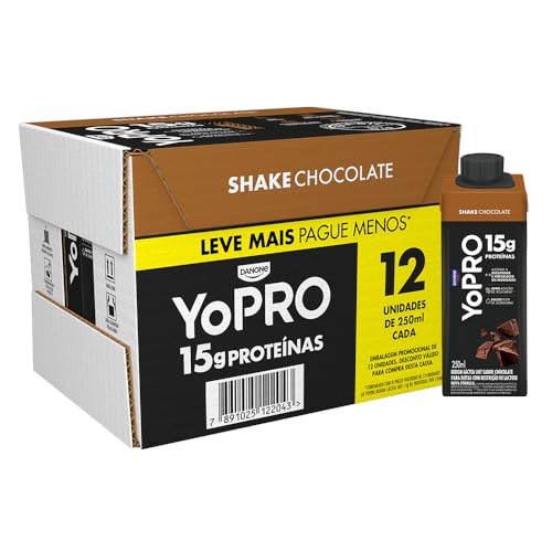 YoPRO Bebida Láctea UHT Chocolate Líquida Caixinha 250ml - 15g de Proteínas - Sem Lactose - Pack com 12 Unidades