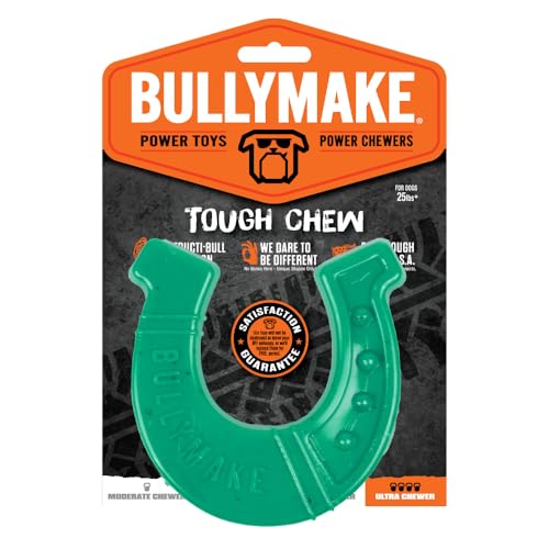 BULLYMAKE Green Tough Chew Horseshoe Toy for Dogs, Durable Nylon Dog Toys for Aggressive Chewers, Dental Stimulating, Tough Chewers, Boredom Busting, Made in USA