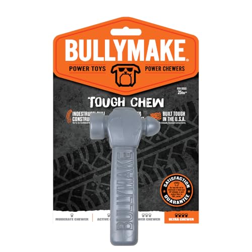 BULLYMAKE Silver Tough Chew Hammer Toy for Dogs, Durable Nylon Dog Toys for Aggressive Chewers, Dental Stimulating, Tough Chew, Boredom Busting, Pet Supplies, Made in USA