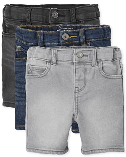 The Children's Place Baby Boys' and Toddler Denim 5-Pocket Shorts, Stretch Light Wash 3-Pack, 6-9 Months