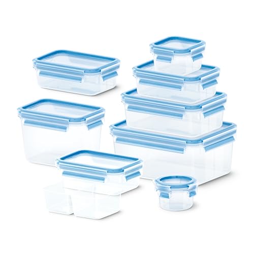 EMSA Clip & Close Fresh Food Conservation, 9PCS Set, Food Storage Container, Leak- Proof, HYGIENIC, 0,15L - 0,2L - 2 x 0,55L - 0,55L - 1,0L -1,1L - 2,2L, N1061450