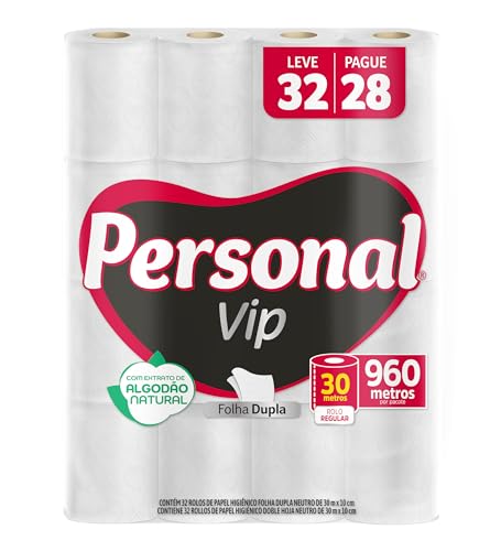 Personal Papel Higiênico VIP Folha Dupla Leve 32 Pague 28 rolos 30M