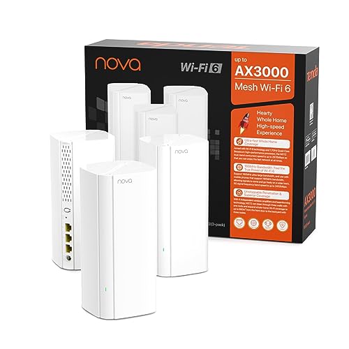 (-17%) Tenda Nova MX12 Mesh WLAN System - AX3000 Wi-Fi 6 Dualband Mesh Set-empfohlen für Häuser mit 3-4 Schlafzimmer -9xGigabit Port -Ersetzt Router und Repeater -Ethernet Backhaul - APP Steuerung- 3er Pack