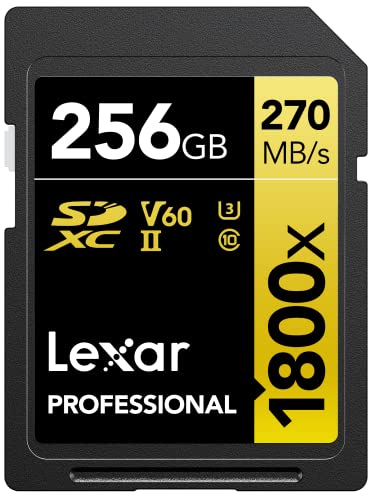 Cartão de Memória SD SDXC Lexar Professional 1800X SÃ:copyright:rie Gold 280-210 MB/s C10 U3 V60-256 GB