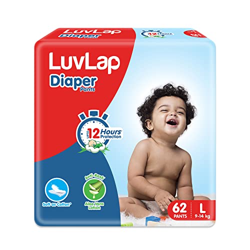 LuvLap Pant Style Baby Diapers, Large (L), 62 Count, For babies of Upto 9-14Kg with Aloe Vera Lotion for rash protection, with upto 12hr protection, D