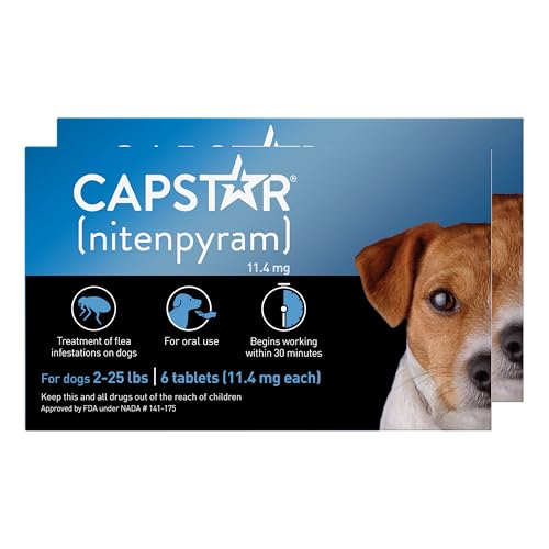 Capstar (Nitenpyram) Fast-Acting Oral Flea Treatment for Dogs 2-25 Lbs, Vet-Recommended Medication Tablets, Flea Tablets for Dogs Start Killing in 30 Minutes, 12 Doses