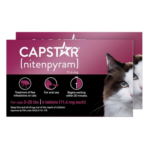 Capstar (nitenpyram) Cat Flea Treatment, Fast-Acting Oral Flea Treatment for Cats 2-25 lbs, Vet-Recommended Medication Tablets Start Killing in 30 Minutes, 12 Doses