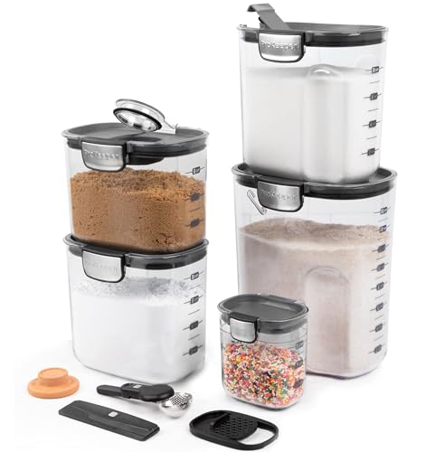 ProKeeper+ 9-Piece Airtight Food Storage Container Set – Clear Plastic Flour and Sugar Canister Set with Magnetic Accessories for Kitchen Organization (Grey, 9-Piece)