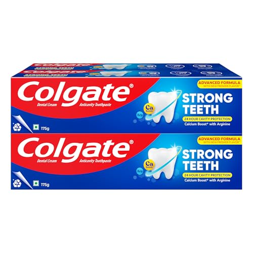 Colgate Strong Teeth Calcium-Boost Toothpaste, 700g (175g X 4) | 2X Stronger Teeth, Protects Enamel, Whitens Teeth, Fresh Breath, Prevents Cavities