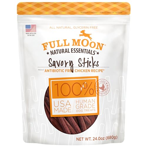 Full Moon All Natural Human Grade Dog Treats, Essential Chicken Savory Sticks, 24 Ounce
