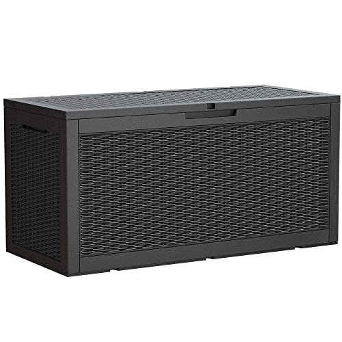 Devoko 100 Gallon Waterproof Large Resin Deck Box Indoor Outdoor Lockable Storage Container for Patio Furniture Cushions Garden Tools (100 Gallon, Black)