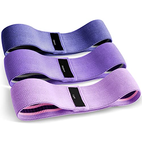 Bande Elastique Musculation en Tissu, Bande Elastique Fitness 3 Niveaux de Force, Elastique Sport pour Le Yoga/Pilates/Fitness/Squats/Pont fessiers (Lavande, Violet, Violet foncé)