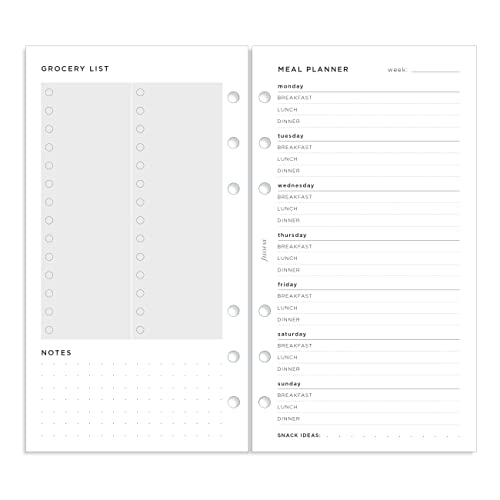 Filofax Organizer Refill, Personal Size, Meal Planner Pack, White Paper, 6.73" x 3.74", 56 Sheets (B132684)