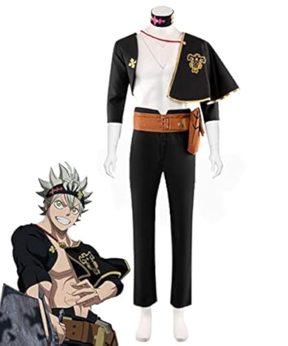 LoliMiss Men's Black Clover Asta Cosplay Costume Asta Jacket Cloak Pants Knight Outfits (XXL, Black)